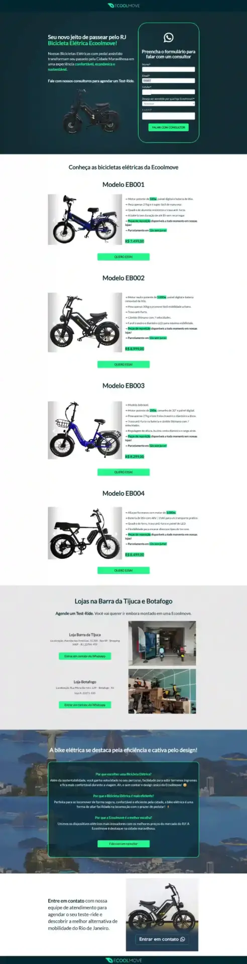 Conheça as bicicletas elétricas da Ecoolmove, com modelos que oferecem conforto, eficiência e design moderno para passeio no Rio de Janeiro.