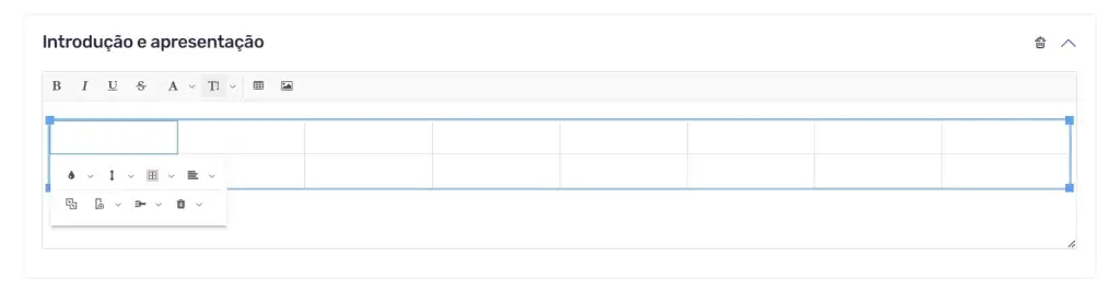 Imagem mostrando um editor de texto com ferramentas formatadoras. O texto em foco é "Introdução e apresentação". Ideal para blogs e documentos online.